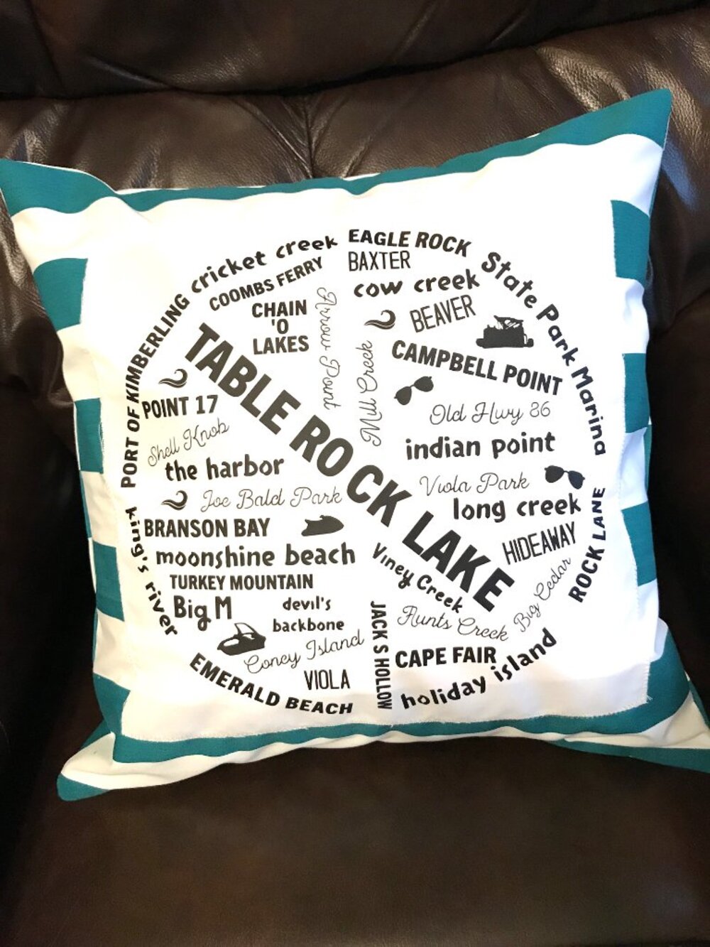 Handmade Table Rock Lake Pillow Cover Cabin Decor Marinas & Landmarks 18 x 18